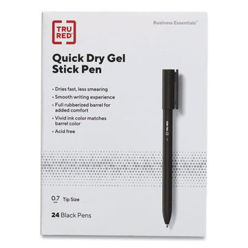 TRU RED™ Quick Dry Gel Pen, Stick, Medium 0.7 Mm, Black Ink, Black Barrel, 24-pack freeshipping - TVN Wholesale